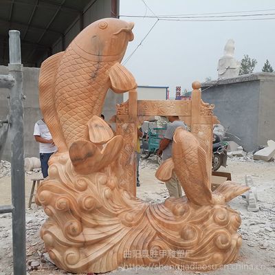 大型石雕魚雕刻與魚躍龍門流水雕塑 藝術(shù)與加工的完美結(jié)合